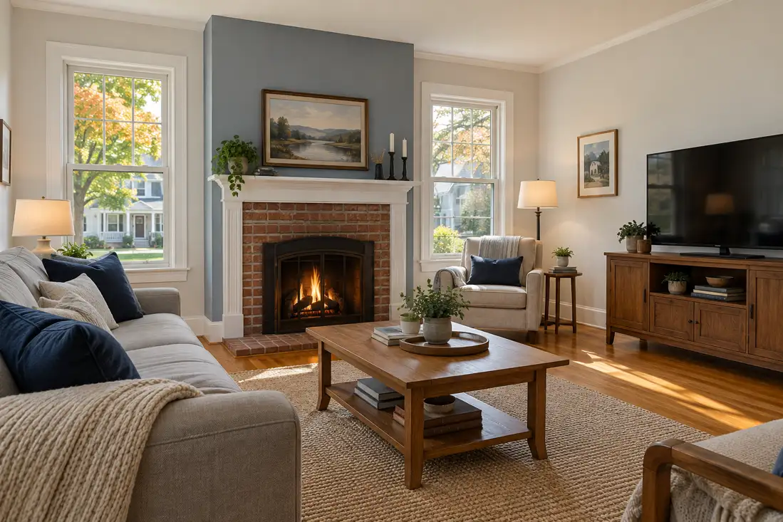 Illustrative living room after a fresh wall-paint finish