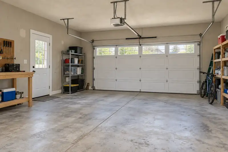 Illustrative before: dated paint and everyday wear in the same garage